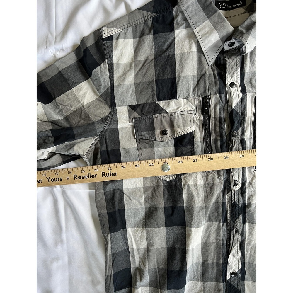 7 Diamonds Shirt Mens XL Black Gray White‎ Plaid Button Down Embroidered Pockets - Picture 15 of 15
